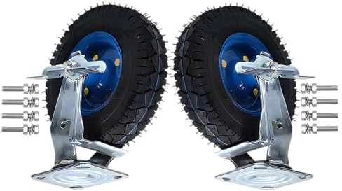 2 Ruote pneumatiche in Gomma per impieghi gravosi da 6/8/10 con Freni girevoli - Sostituzione silenziosa e Facile da installare per carrelli a Mano, carrelli elevatori e carrelli Elevator