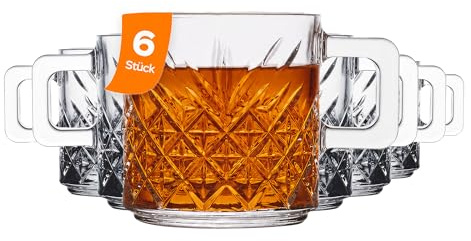 NORDIC SCHILLER Kaffeegläser mit Henkel 6er Set 195ml | 100% BLEI FREI, Cappucinogläser, Teegläser, Glühweinglas, Für Heiße Getränke