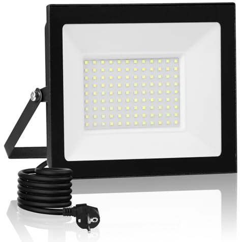 Sararoom LED Strahler Außen 100W, 10000LM 3000K Warmweiß Scheinwerfer Fluter Flutlicht Baustrahler | IP66 Wasserdicht Wandstrahler mit Stecker & 3m Kabel, Aussenlampe für Garten Garage Hof Werkstatt