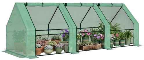 Outsunny Gewächshaus mit Reißverschlussfenster 270 x 90 x 90 cm Grün | Winterfestes Foliengewächshaus aus Stahl, Treibhaus für Balkon, Garten, Tomatenhaus für Tomaten, Gemüse, Blumen