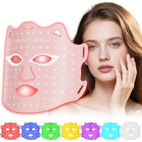 Masque facial LED, masque de luminothérapie à 7 couleurs, appareil de beauté anti-âge pour le visage, adapté à tous les types de peau, rechargeable par USB, léger et portable