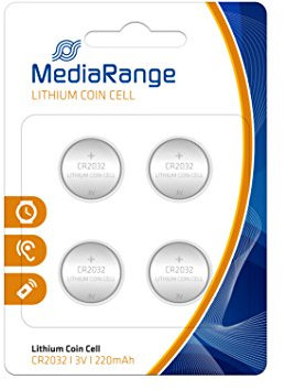 MediaRange MRBAT132 Piles Bouton au Lithium CR2032 4 pièces 3 Volt 220mAh dans la Couleur Argent pour l'utilisation de Montres