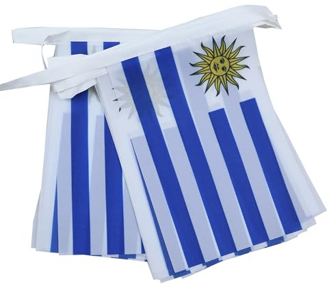 AZ FLAG Guirnalda 6 Metros, 20 Banderas de Uruguay 21x15 cm, Bandera Uruguaya 15 x 21 cm - Banderines | Uso interior y exterior Cadena de banderas uruguaya banderas cosidas sobre cinta reforzada