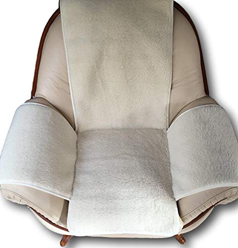 Sesselschoner in Naturweiss gelockt, Sesselauflage, Überwurf, 100% Wolle