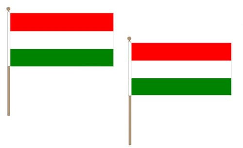 AZ FLAG STOCKFLAGGE UNGARN 45x30cm mit holzmast - 10 stück UNGARISCHE STOCKFAHNE 30 x 45 cm - flaggen