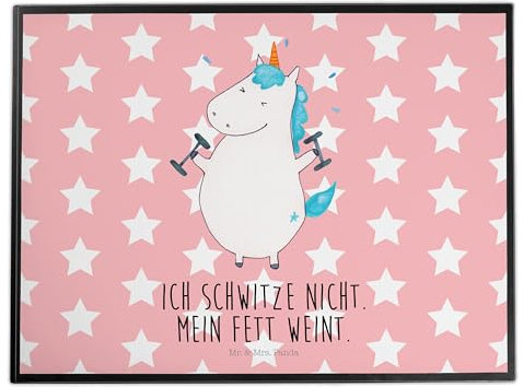 Mr. & Mrs. Panda Schreibunterlage Einhorn Fitness - Geschenk, Schreibtisch Unterlagen, Diät, tischmatten, Unicorn, Schreibtischauflage, Sport, Abnehmen, schreibtischunterlage, Gym, Fitnessstudio