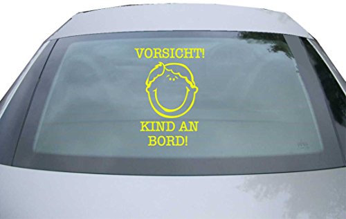 Indigos UG Aufkleber Heckscheibe & Motorklappe - neongelb - 600x428 mm - Vorsicht! Kind an Board - selbstklebender Sticker für Auto, Fenster, Bus oder LKW