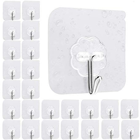 KATELUO 24 Stücke Selbstklebende Klebehaken, Transparente Haken, Handtuchhaken für Küche Bad Wand & Decke Aufhänger, Max 10kg