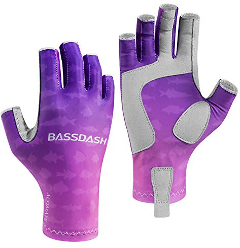 Bassdash ALTIMATE UPF 50+ fiskehandskar för kvinnor UV-skydd fingerlösa handskar för kajakpaddling vandring cykling körning skytte träning (gradient lila, XS)