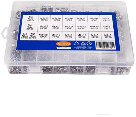 Lag Schrauben 780pcs M2 M3 M4 M5 Schrauben Kreuz-Flachkopfschrauben Set mit Bolt Mutter Sicherungs Unterlegscheiben Maschinenschrauben Sortiment Kit Tippen Sie Bolzen