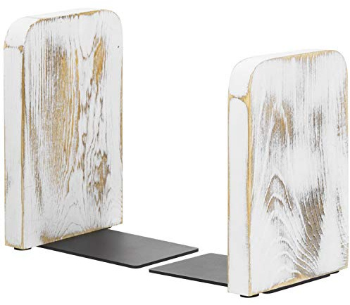 MyGift Farmhouse Book Ends for Shelves, Vintage Decorative Bookends, Bookends Display Organizer, Book Holder Stopper, Office Desk Decor, Whitewashed