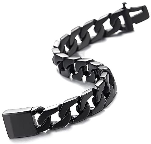 COOLSTEELANDBEYOND Top-Qualität Große Schwarz Panzerkette Herren Armband Edelstahl Hochglanz Poliert