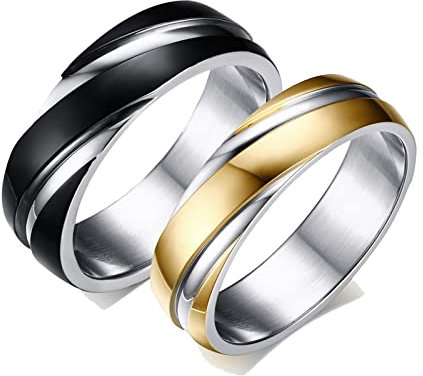 ANAZOZ 2 Stück Eheringe Paarpreis Edelstahl 6mm Twist Bicolor Poliert Partnerringe Damen Ringe Herren Ringe Set Schwarz Gold Diamantring Breit Frau:52 (16.6) & Mann:54 (17.2)
