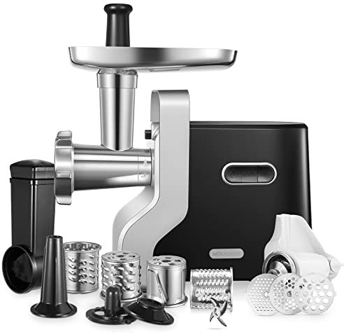 Tritacarne resistente, 3000W Max Ultra Potente, 5 in 1 HOUSNAT Multifunzione Tritacarne Elettrico, Smerigliatrice Salsiccia, Affettatrice/Trituratore/Grattugia, Kubbe & Pomodoro Juicing Kit, Uso