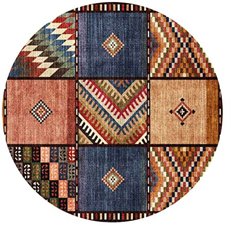 Rururug Designer Teppich Rund Kurzflor Moderner Orientteppich Klassisch Gemustert Ornamente für Wohnzimmer Schlafzimmer Zimmer dekoBraunes Mehrfarben-Patchwork,Round ø200cm