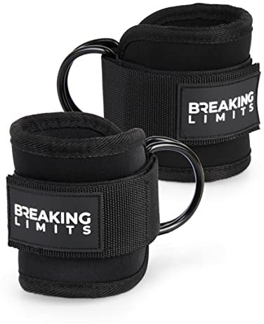 Breaking Limits Fußschlaufen Kabelzug - Fußmanschetten für Fitnessgeräte - Ideal für Krafttraining - Ankle Straps Gym – Schwarz