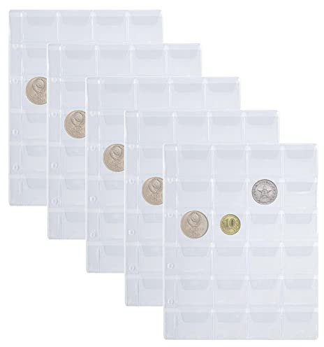 Münzen Aufbewahrung, Blatt Münzsammelseiten, 43mm Münztaschenblatt, Münzenalbum Münzsammler, Aufbewahrung Münzalbum, 5 Stück, 20 fächer
