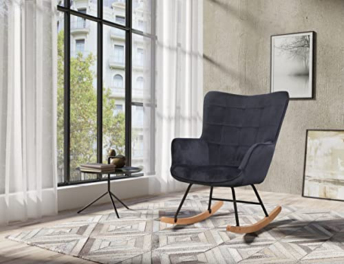 byLIVING Schaukelstuhl Richie, Steppung, Metallgestell schwarz, Buchenkufen | Samt-Stoff schwarz, B 72, H 92, T 92 cm