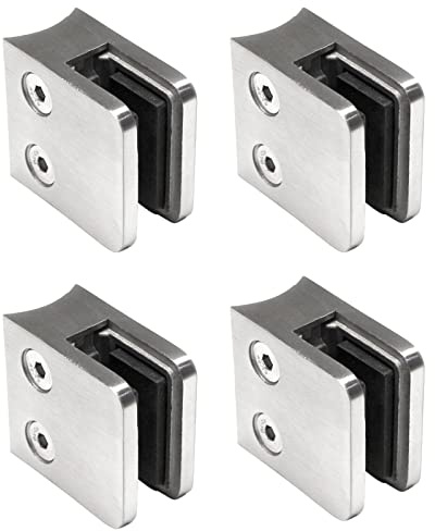 PRIOstahl Glashalter 4 Stück Glasklemmen Klemmhalter Glasplattenhalter Eckig 45 x 45 x 25-27 mm Anschluss: 42,4 mm für Glas 8 mm Geländer Treppengeländer Balkon aus Edelstahl V2A