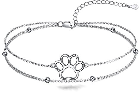 JERWLI Pfoten Fußkettchen Katze Hund Fußkettchen Silber 925 Niedliches Sommer Katzen Pfote Schmuck Geschenk für Damen Mädchen Katzen Liebhaber
