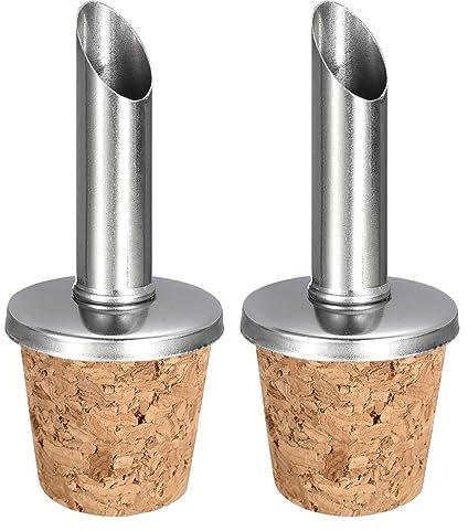 sourcing map Stainless Steel Bottle Pourers, 2Pcs Olive Oil Spout Cork Design Wine Bottle Stoppers, Wine Pourers Liquor Pour Spouts for Pours Liquid, Wine, Vinegar, Most Liquor Bottles