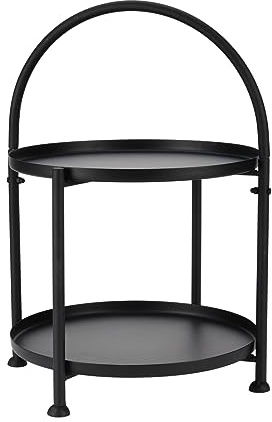 Spetebo Metall Beistelltisch schwarz mit 2 Ablagen - 45 x 34 cm - Couchtisch mit dekorativem Rundbogen - Dekotisch Blumentisch mit 2 Böden Kaffeetisch Teetisch Metalltisch mit 2 Etagen