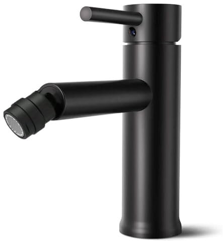 Miscelatore rubinetto lavabo bidet bagno acciaio inox nero + piletta RAY 87392