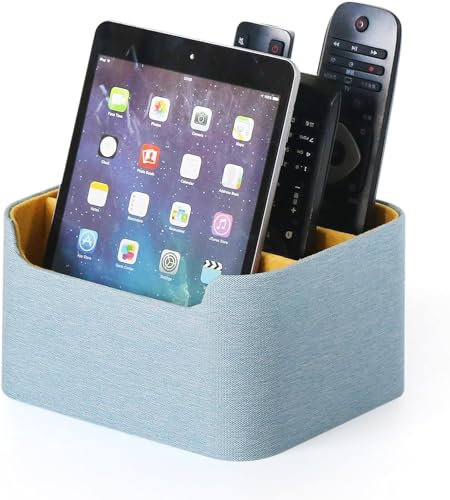 Neateam Fernbedienungshalter, Fernbedienung Organizer mit 5 Fächer, Fernbedienung Aufbewahrung, Schreibtisch Organizer Büro Stiftehalter Gelb&Blau