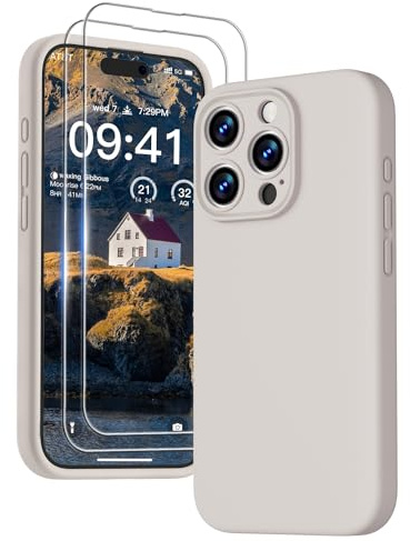 GOODVISH for iPhone 15 Pro Max Case Silicone,2-Screen Protectors,Stone grey | Full Body&Camera Protection, Premium Liquid Silicone, Shockproof Phone Case, Soft Touch&Anti-Scratch Microfiber Lining Cover