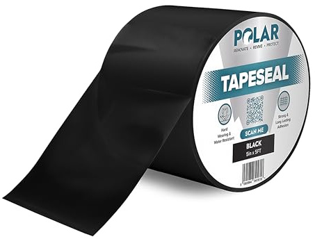 Polar TapeSeal Waterproof Repair Tape, 5 x 5 ft (12.7cm x 1.5m), Black | Self-Adhesive Rubberised Waterproof Repair Tape, Roof, Gutter and PVC Pipe Repair, Leak Sealer, Indoor and Outdoor