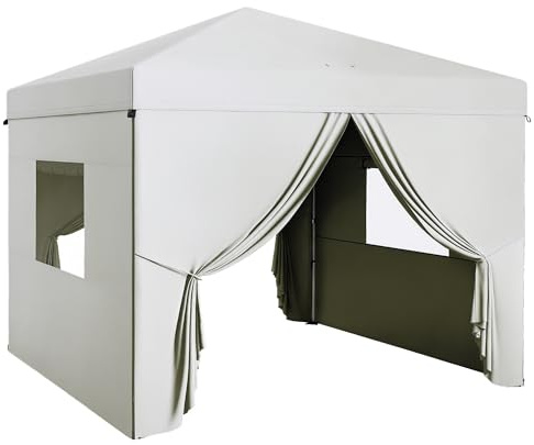 Outsunny Carpa Plegable Pop-Up 3x3 m Cenador de Jardín con 4 Paredes Laterales 2 Ventanas de Malla Altura Ajustable Bolsa de Transporte Impermeable y Anti-UV para Camping Fiestas Blanco