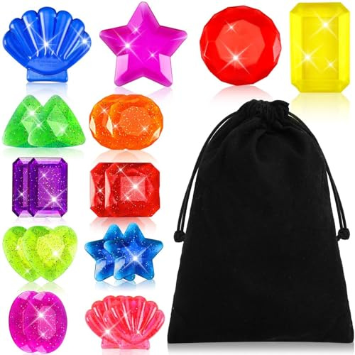 JULBEAR Big Dive Gem 20 Pcs with Organizer Bag, Colorful Big Pool Sinking Diving Gems Precious Crystals Treasure for Swimming Training Bath Water Games