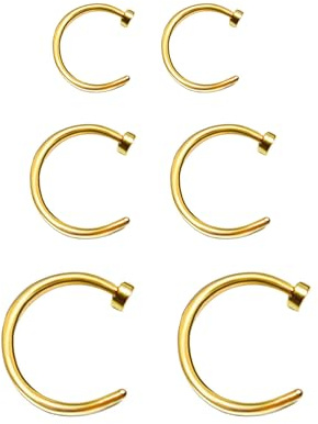 TJUSPIRIT 6 Stück Fake Nasenring Septum Nasenpiercing 20G 8mm Septumpiercing Piercingschmuck für Nasen Ohr Lippe Tragus Knorpel Helix, Edelstahl,(C shape, Gold/Silber/Schwarz)