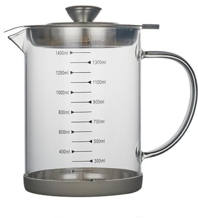 Bafnsiji Barattolo di Grasso per Filtro Olio, Contenitore di stoccaggio dell'olio di Vetro, Contenitore di Grasso per Pancetta con Filtro a Maglia fine, Separatore di Olio da Cucina,1500ml