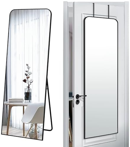 SCWF-GZ 57x20 Door Hanging Full Length Mirror, Floor (Height 5.7ft just Body in 1.3ft) or Wall Mounted Metal Frame Rectangle Dressing Mirrors for Bedroom Bathroom Living Room 57 inch Black