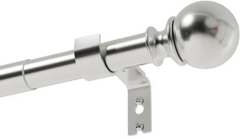 Curtain Poles for Eyelet Curtain Rod Door Curtain Pole Silver Curtain Rod Metal with Adjustable Brackets and Round Finials for Living Room, Bathroom, Bedroom（23.6-67inch, Silver）