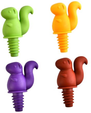 Amosfun Kreative Weinflaschenverschlüsse – 4er-pack Eichhörnchen-flaschenstopfen – Wiederverwendbar Lebensmittelechtes Silikon – Ideal Für Zuhause Restaurant