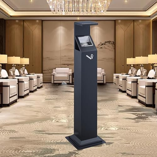 Bodenstehender Aschenbecher – Für Den Außenbereich, Moderner, Winddichter Retro-Standaschenbecher Aus Edelstahl Und Metall, Für Außenterrasse, Hohes Gewerbliches Hotel Zigarette Mit Deckel(Black)