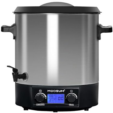 MOOSUM Dispensador de bebidas calientes, 19/27 litros, acero inoxidable 304, temporizador de 30-100 °C, temporizador de 20 a 120 minutos, función de mantenimiento del calor, protección contra