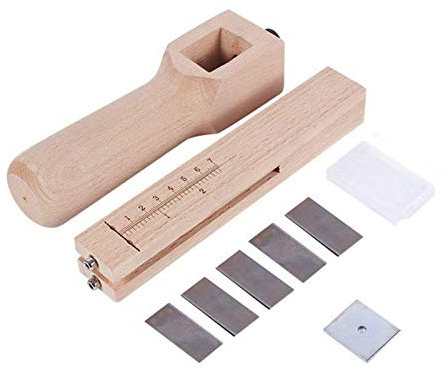 Leather Cutter Wood, Adjustable Wooden Strip and Strap Belt Cutter Leather Hand Cutting Craft Tool With 5 Blades for Up to 10cm Wide Strap Cutting