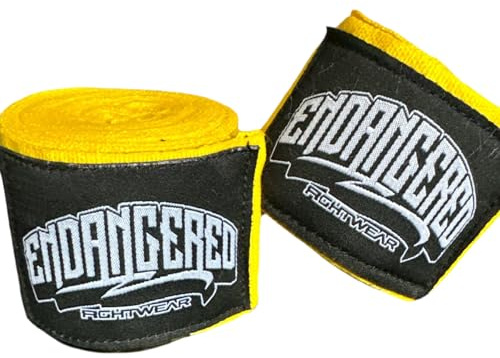 Endangered Fightwear Boxbandagen für Männer und Frauen in MMA, Muay Thai, Sparring und Kickboxen, intensiver Trainingsschutz, Gelb, 1 Paar (4,57 m)