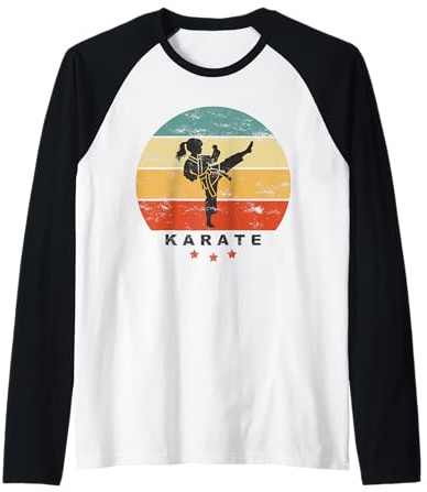 KARATE Girls Retro Sunset Vintage Design Kids Karate Raglan Baseball Tee