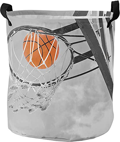 Wäschekorb Basketballkorb Mit Ball Outdoor-Sport Rund Kleidung Aufbewahrungskorb Langlebig Runde Lagerung Wäschekörbe Faltbar Wäschesammler Für Schlafzimmer Badezimmer Household 34x42cm