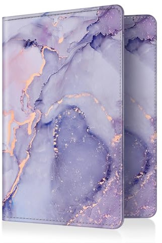 FINTIE Reisepass Impfpass Schutzhülle - Premium Kunstleder Reisepasshülle Travel Organizer mit RFID-Blockier für Kreditkarten, Ausweis, Reisedokumente Damen Herren, Lila Marmor
