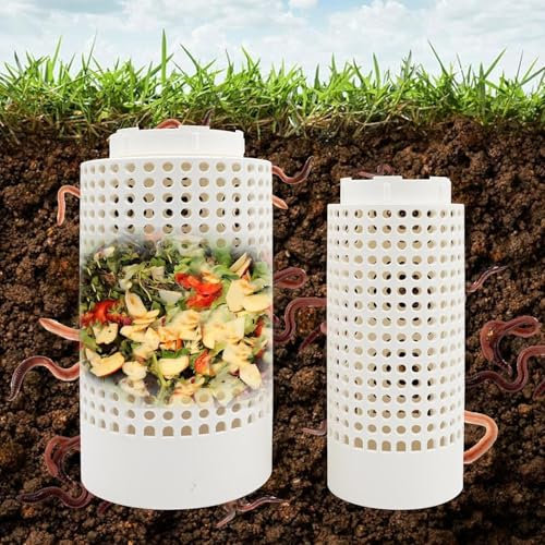 Set 2 Compostiere Interrate da Giardino, Compostiera in Plastica con Coperchio e Fori, Vermicompost per Orto, Serra, Rifiuti Organici e Scarti da Cucina