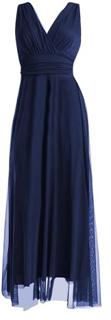 VALORIALUXE Vestido largo de ceremonia para mujer, de tul, elástico, cuello en V, fabricado en Italia, XL