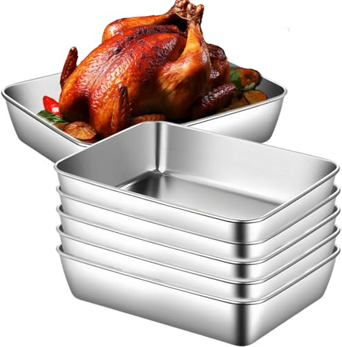 Breading Bowls Set, 6 Pieces, 25.5 x 20 x 5.5 cm, Stainless Steel Bowl, Rectangular, Stainless Steel Breading Set, Breading Street Schnitzel, Dishwasher Safe, Real Rectangular Containers for Fish