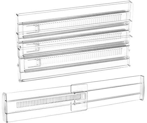 CBMZHF Divisori regolabili per cassetti, confezione da 3, organizer in PVC trasparente con lunghezza espandibile per vestiti, biancheria intima, calzini, design modulare salvaspazio, base antiscivolo