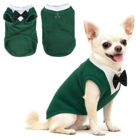 Yoolhamy Pull pour chien avec nœud papillon - Vêtements d'hiver pour animaux de compagnie - Tenue de smoking pour chiens de petite et moyenne taille - Costume chaud en polaire pour Chihuahua