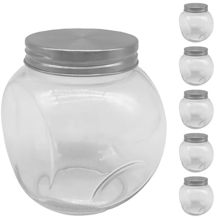 Relaxdays Bonbonglas, 6er Set, 480 ml, Vorratsgläser für Süßigkeiten, Candy Bar, Edelstahl-Deckel, transparent/Silber
